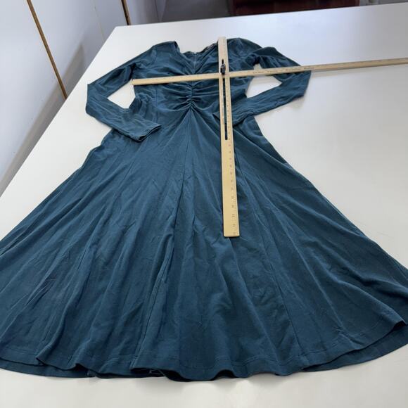 eShakti Dress Womens 4 Blue Long Sleeve Midi Ruched Bodice Flare Cotton Spandex - Picture 7 of 7